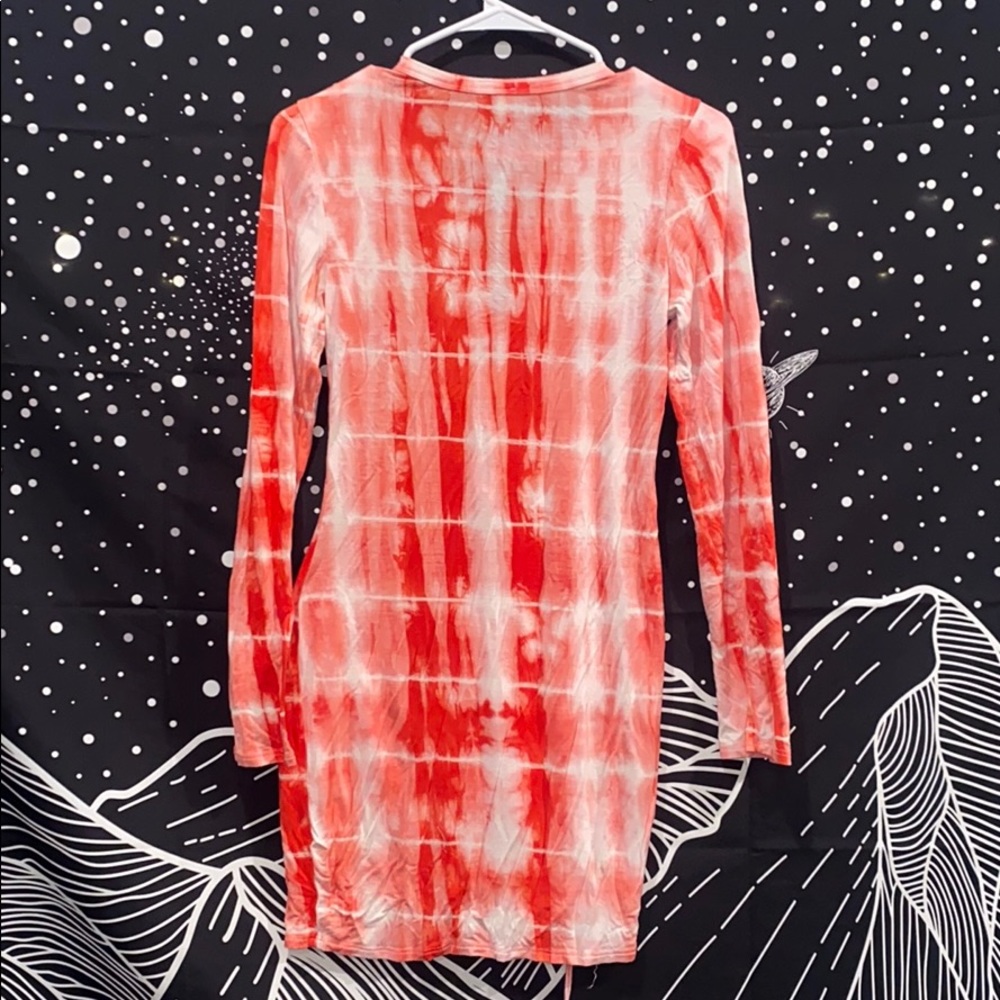 PINK & RED TYE DYE LONG SLEEVE DRESS - Picture 4 of 4